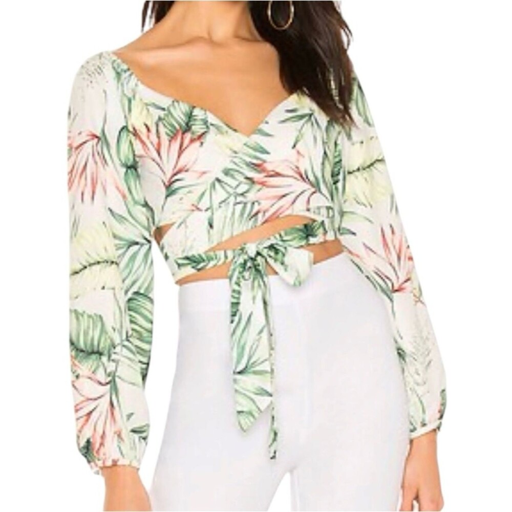 Revolve Super Down Piper Puff Sleeve Wrap Top Tropical Small